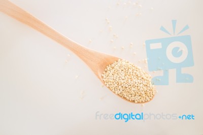 Raw Organic White Quinoa Seeds Stock Photo