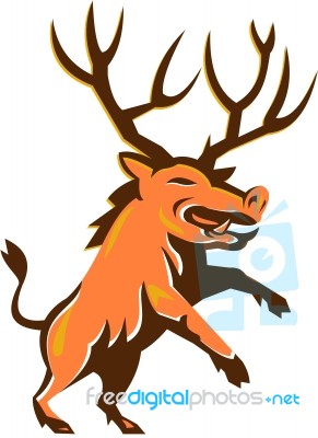 Razorback Antlers Prancing Retro Stock Image