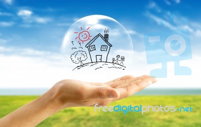 Real-estate Bubble On The Hand Stock Image