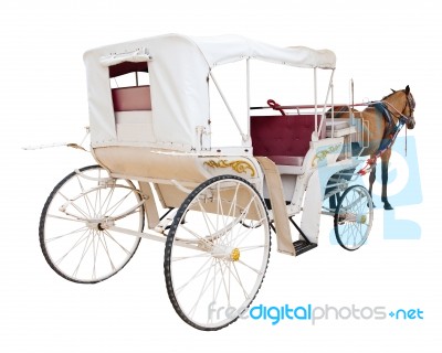 Rear View Of Horse Fairy Tale Carriage Cabin Isolated White Back… Stock Photo