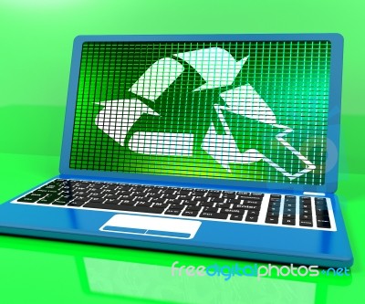 Recycle Icon On Laptop Showing Recycling And Eco Friendly Stock Image