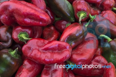 Red And Green Peppers At The Food Market Stock Photo