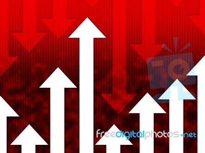Red Arrows Background Shows Upwards Downwards Or Pointing
 Stock Image