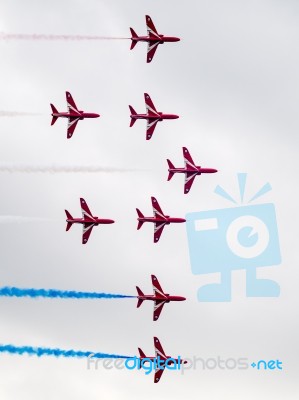 Red Arrows Display Team 50th Anniversary At Biggin Hill Airport Stock Photo