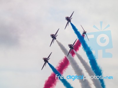 Red Arrows Display Team 50th Anniversary At Biggin Hill Airport Stock Photo