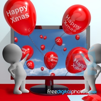 Red Balloons With Happy Xmas For Online Greetings Stock Image