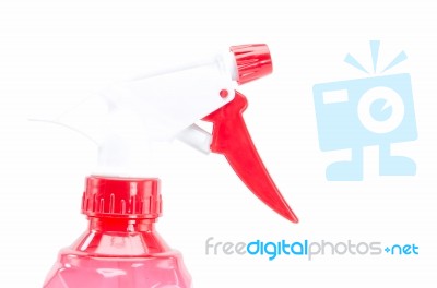 Red Bottle Spray On White Background Stock Photo