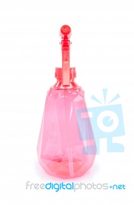 Red Bottle Spray On White Background Stock Photo