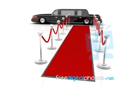 Red Carpet Leading With Waiting Limousine Stock Image