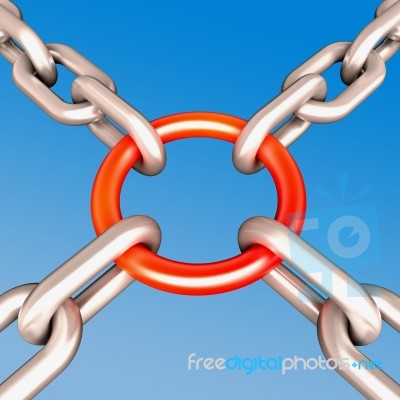 Red Chain Link Shows Strength Security Stock Image