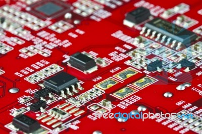 Red Circuit Board Stock Photo