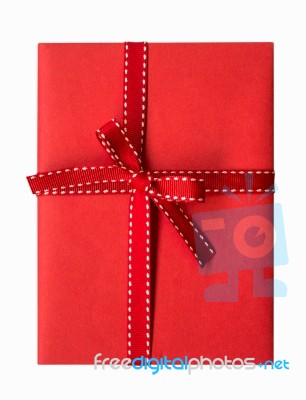 Red Gift Box With Red Ribbon Stock Photo