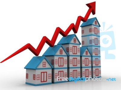 Red Graph And Houses: Growth In Real Estate Stock Image
