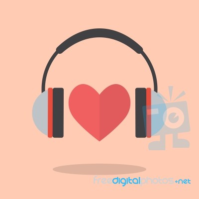 Red Heart With Headphones Stock Image