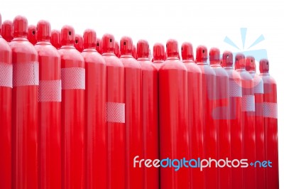 Red Hydrogen Tank Cylinders Stock Photo