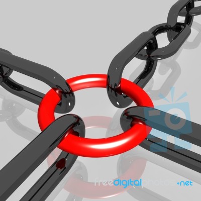 Red Link Chain Shows Teamwork, Connected Stock Image