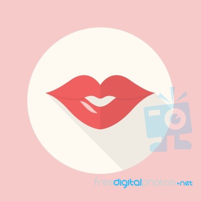 Red Lips Kiss Flat Icon Stock Image