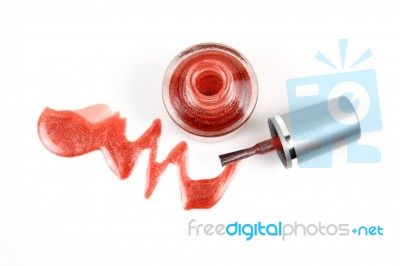 Red Nail Varnish With Glitter Stock Photo