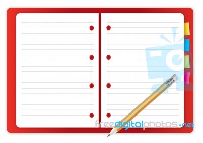Red Notebook And Pencil Stock Image