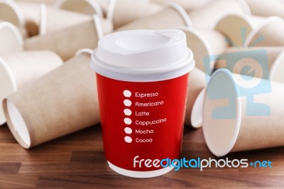 Red Paper Coffee Cup Stock Photo