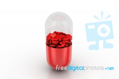 Red Pill Filled With Hearts, Medical Concept Stock Image