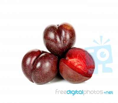 Red Plum Fruit Isolated On The White Background Stock Photo