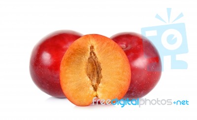 Red Plum Fruit Isolated On White Background Stock Photo Red Plum Fruit Isolated On White Background Stock Photo