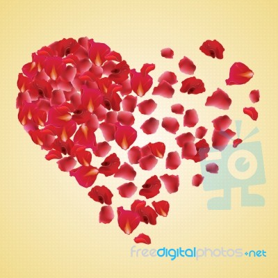 Red Rose Petals In Heart Shapes Stock Image