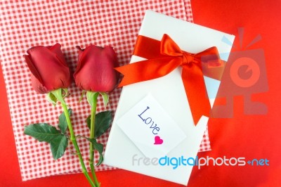 Red Rose With Message Card Image Of Valentines Day Stock Photo