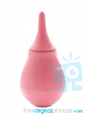 Red Rubber Nasal Aspirator On White Background Stock Photo