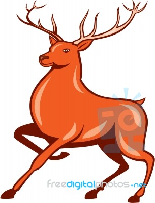 Red Stag Deer Side Marching Cartoon Stock Image