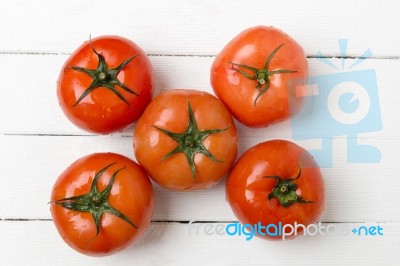 Red Tomatoes Fruits Isolated On White Stock Photo