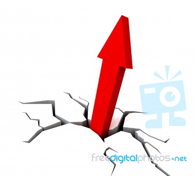 Red Upward Arrow Shows Breakthrough Stock Image