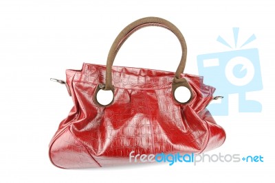 Red Woman Leather Bag On White Stock Photo
