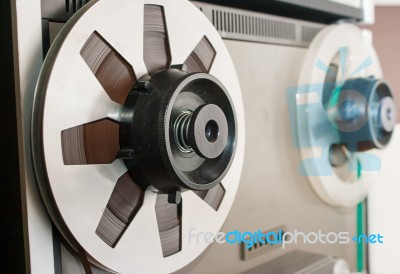 Reel With Magnetic Tape Closeup Stock Photo