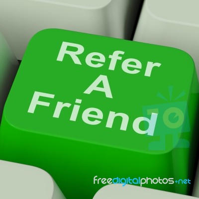 Refer A Friend Key Shows Suggest To Person Stock Image