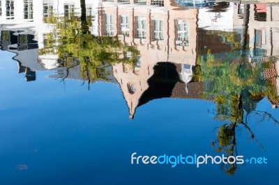 Reflection In A Canal In Bruges West Flanders In Belgium Stock Photo