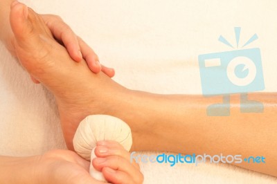 Reflexology Foot Massage, Spa Foot Treatment By Ball Herb,thaila… Stock Photo
