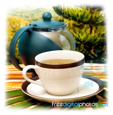Refreshing Green Tea Indicates Beverages Teas And Cafes Stock Photo