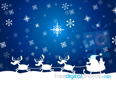 Reindeer Santa Shows Winter Snow And Congratulation Stock Image