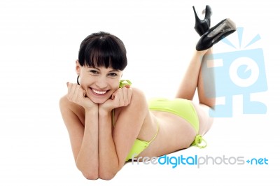 Relaxed Gorgeous Bikini Model With Cheeky Expression Stock Photo