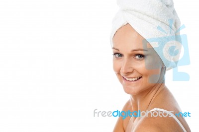 Relaxed Smiling Lady After Spa Treatment Stock Photo