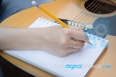 Relaxing Time With Classical Acoustic Guitar Stock Photo