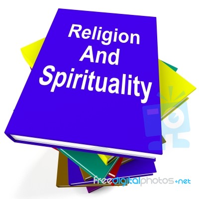 Religion And Spirituality Book Stack Shows Religious Spiritual B… Stock Image