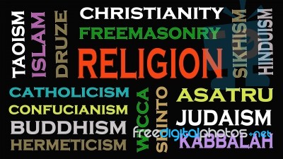 Religion Concept Word Cloud On Black  Background Stock Image