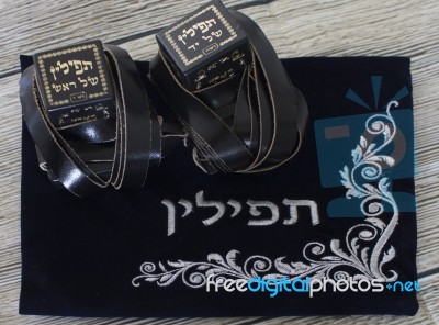 Religion Jewish Objects On Woody Background	 Stock Photo