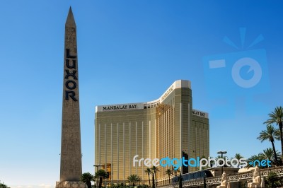 Replica Cleopatra's Needle At The Luxor Hotel With The Mandalay Stock Photo