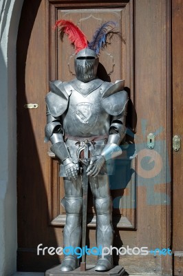 Replica Of A Knight's Suit Of Armour In Rothenburg Stock Photo
