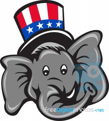 Republican Elephant Mascot Head Top Hat Cartoon Stock Image