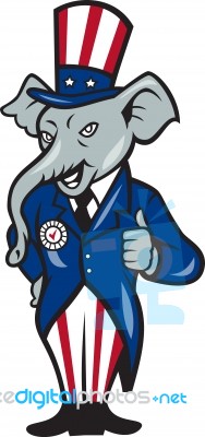 Republican Elephant Mascot Thumbs Up Usa Flag Stock Image